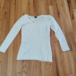 Sento Kashmir Milano italian ivory v neck long sleeve fitted knit top sweater